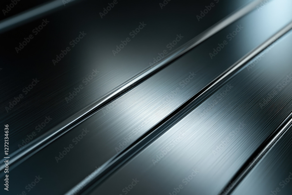 Close-up of brushed metal texture with parallel lines, showing its sleek and reflective surface. Close-up of brushed metal texture with parallel lines, showing its sleek and reflective surface.