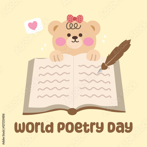 World Poetry Day vector design for celebration. Suitable for background, template, social media, poster, flyer design, flat illustration, banner, etc