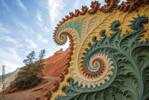 Wallpaper Mural Fractal Patterns in Nature-Inspired Colors, geometric shapes, botanical design, digital wallpaper Torontodigital.ca