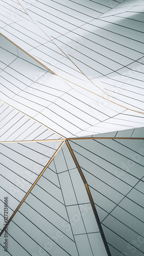 A visually stunning image of a white geometric pattern with sharp lines and golden accents, showcasing precision, modern architecture, and sleek design. 3D wallpaper