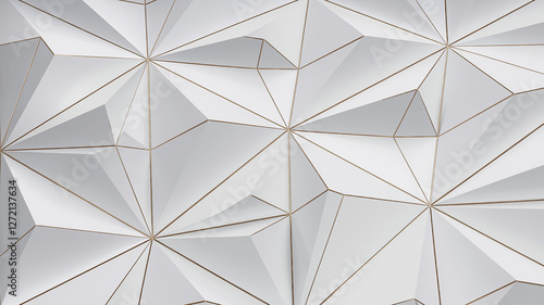 A sleek and modern abstract design featuring sharp angular white geometric shapes with golden edges, representing clean lines, sophistication, and contemporary elegance. 3D wallpaper
