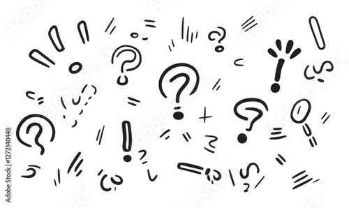 Dynamic Question and Exclamation Marks Line Art for Curiosity and Discovery Concepts