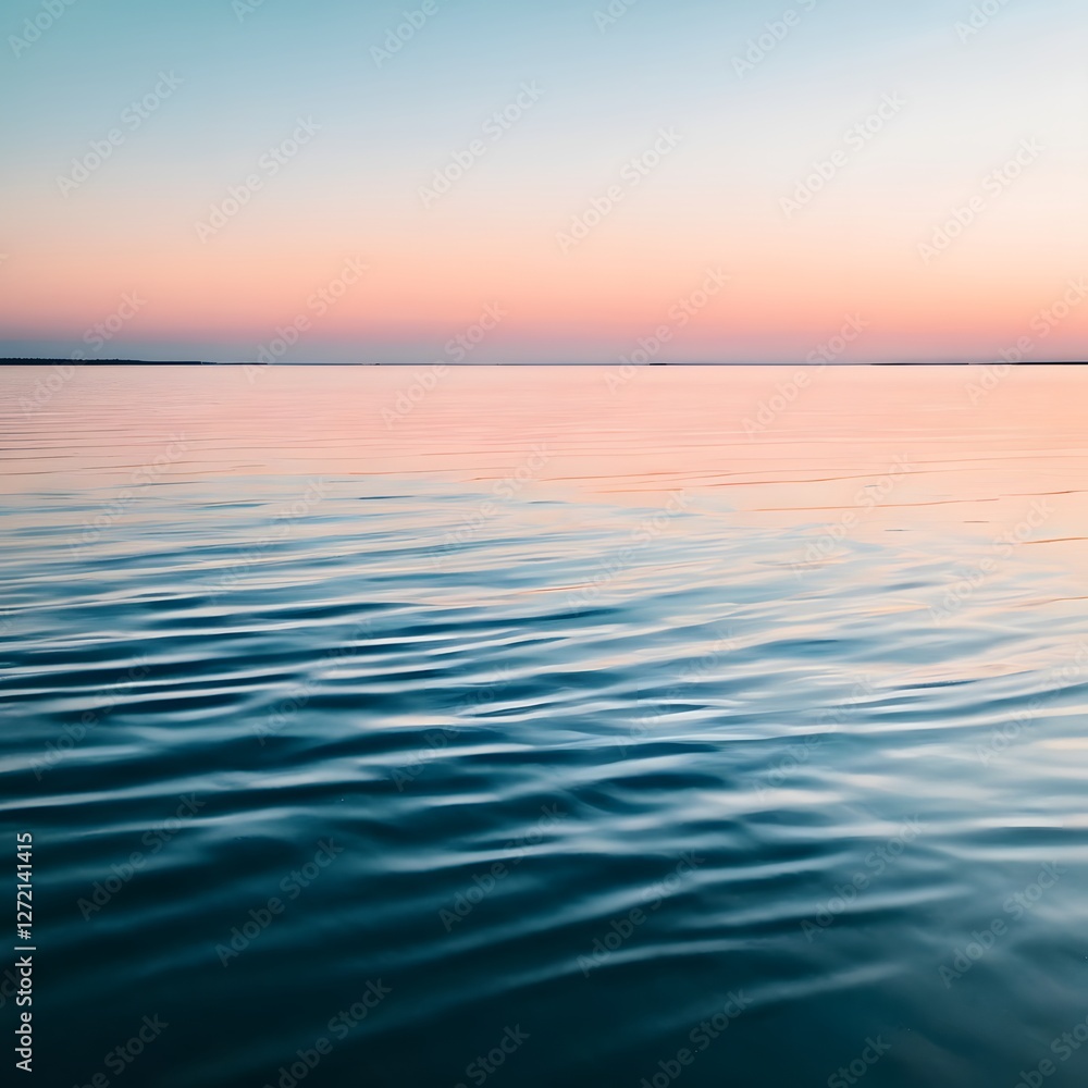 Pink Sunset Reflected on Calm Water Surface