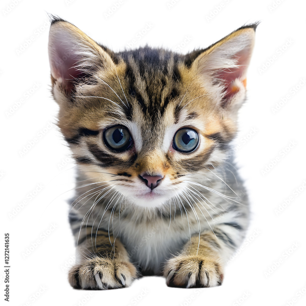 Obraz premium Adorable Tabby Kitten Looking Curious, Isolated on White Background as Transparent PNG, AI-Generated