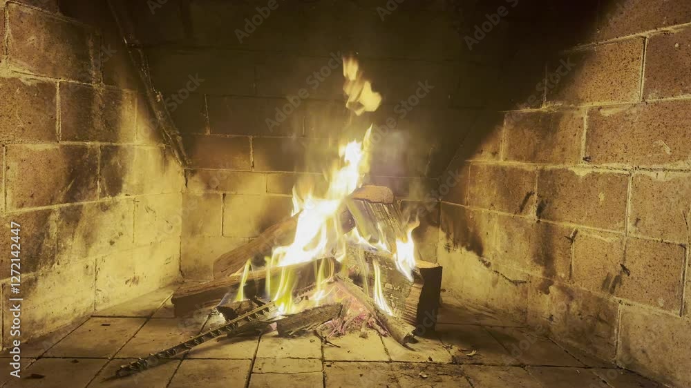 FUEGO, Leños ardiendo en una chimenea 