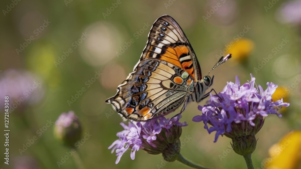 Butterfly sitting on a wild flower, blurred background, butterfly close-up Butterfly sitting on a wild flower, blurred background, butterfly close-up