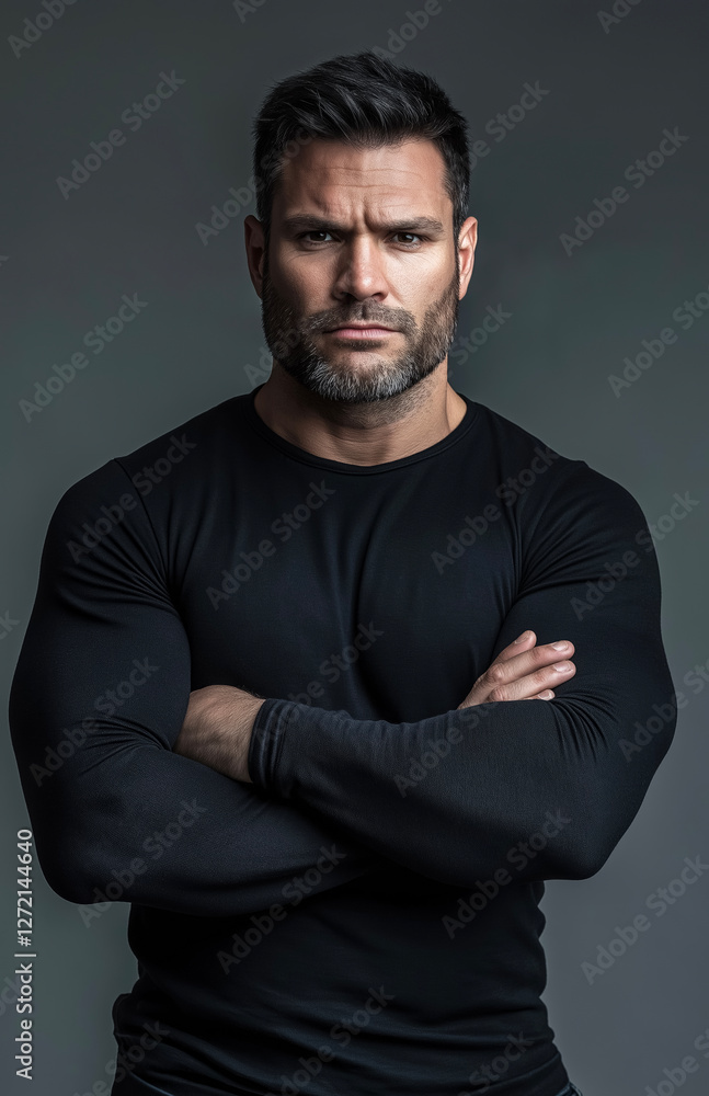 Handsome man in tight black sweater, expressive portrait Handsome man in tight black sweater, expressive portrait