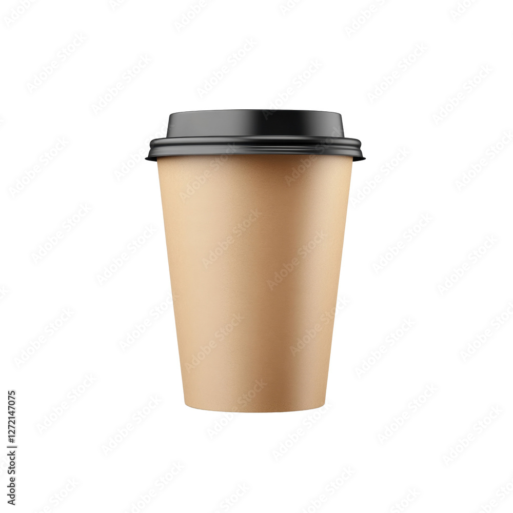 Disposable coffee cup with a black lid. Ideal for takeaway, café and branded presentations, , isolated on a transparent background Disposable coffee cup with a black lid. Ideal for takeaway, café and branded presentations, , isolated on a transparent background