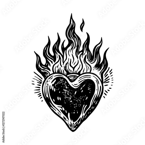 A glyph illustration of flaming heart