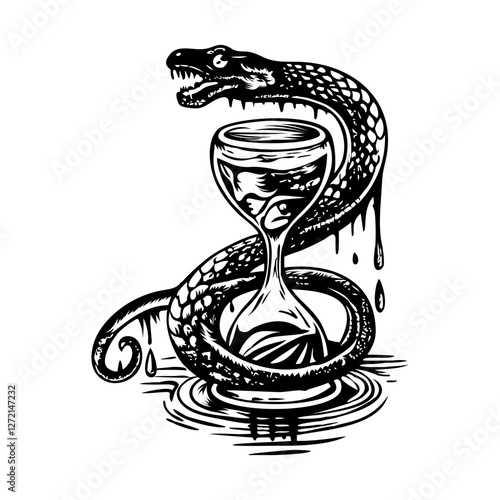 Snake hourglass illustration in vintage style