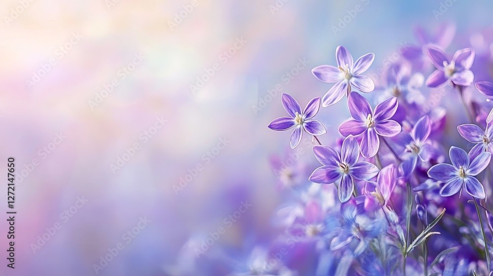Tiny purple flowers named Chionodoxa bloom in a garden during springtime. Tiny purple flowers named Chionodoxa bloom in a garden during springtime.