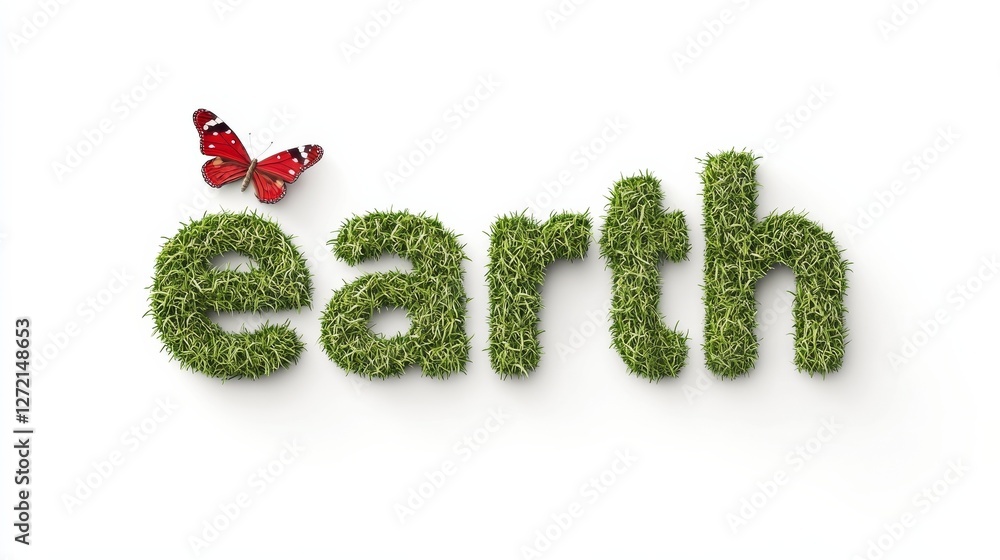 Earth Grass Text Illustration | 3D Green Lettering with Butterfly | Eco-Friendly Nature Design on White Background | Sustainable, Minimalist, and Organic Typography for Environmental Concepts Earth Grass Text Illustration | 3D Green Lettering with Butterfly | Eco-Friendly Nature Design on White Background | Sustainable, Minimalist, and Organic Typography for Environmental Concepts