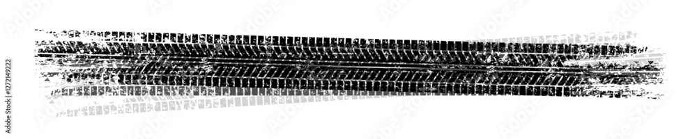 Grunge tire tracks with mud splatters, dirty wheel braking marks. Truck, car, or motorcycle tread pattern silhouettes. Perfect for off-road, motorsport, and racing designs. Vector illustration Grunge tire tracks with mud splatters, dirty wheel braking marks. Truck, car, or motorcycle tread pattern silhouettes. Perfect for off-road, motorsport, and racing designs. Vector illustration