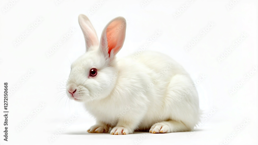 Albino Rabbit Portrait on Pure White Studio Background - Generative AI Albino Rabbit Portrait on Pure White Studio Background - Generative AI