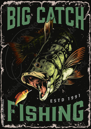 Big catch fishing club emblem with dynamic design