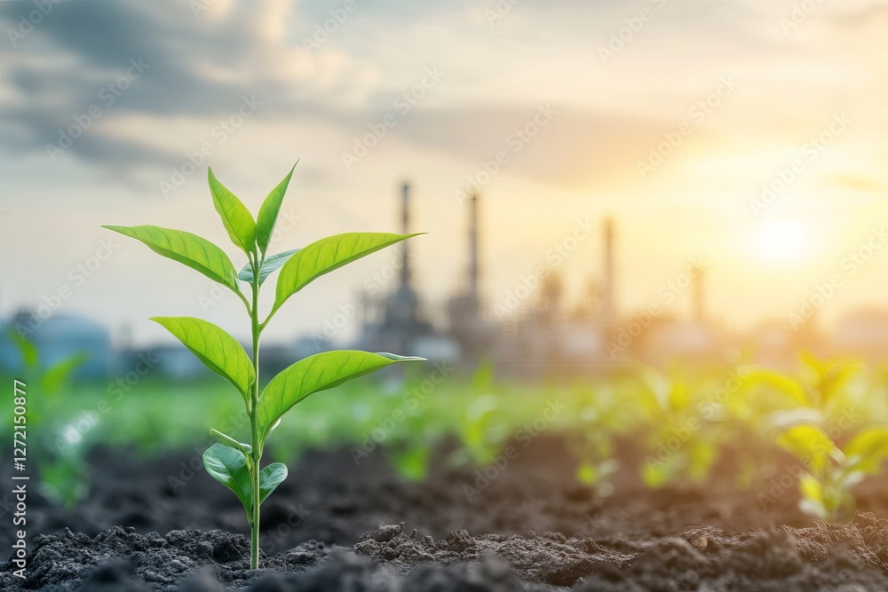 custom made wallpaper toronto digitalYoung Plant Sprout Growing in Soil Industrial Background Sustainable Growth Environmental Conservation Eco Friendly Nature Springtime Fresh Green