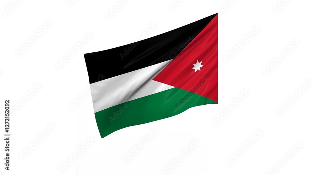 Kingdom of Jordan national flag isolated on white background. Jordan officially the Hashemite Kingdom of Jordan is a country in the Southern Levant region of West Asia. Kingdom of Jordan national flag isolated on white background. Jordan officially the Hashemite Kingdom of Jordan is a country in the Southern Levant region of West Asia.