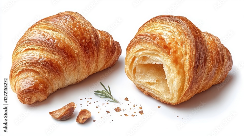 Fototapeta premium whole croissant with half croissant isolated