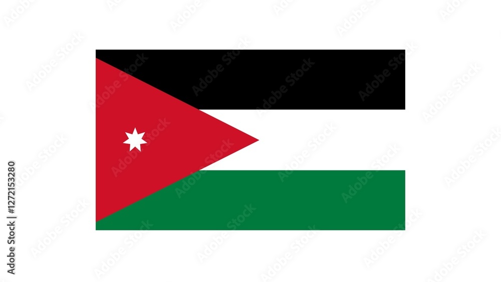 Kingdom of Jordan national flag isolated on white background. Jordan officially the Hashemite Kingdom of Jordan is a country in the Southern Levant region of West Asia.