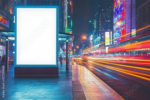 Billboard mockup city outdoor poster blank street ad sign digital. Mock billboard mockup city horizontal wall background OOH brand stand signboard subway urban panel screen banner empty wide PSD light photo