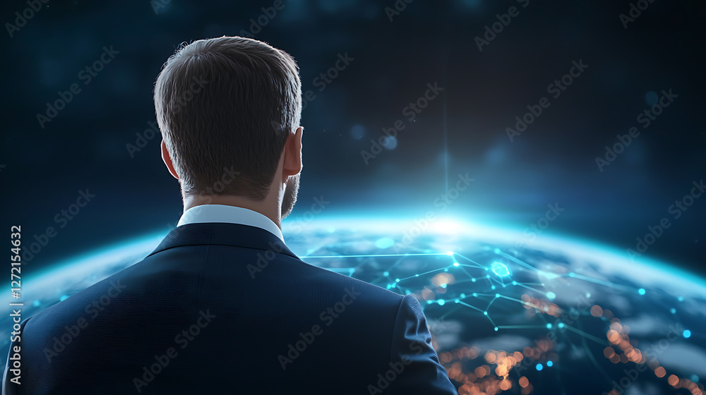 Fototapeta premium Transforming business through a radiant blue global network with iot pathways a futuristic perspective on connectivity
