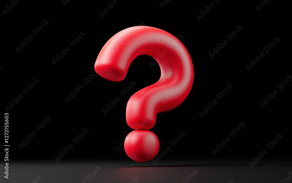 Red question mark 3D rendering on black background. Graphic design of red question mark 3D object Red question mark 3D rendering on black background. Graphic design of red question mark 3D object