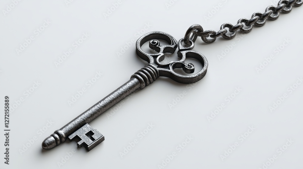 House Key With House Keychain Isolated on a White Background. House Key With House Keychain Isolated on a White Background.