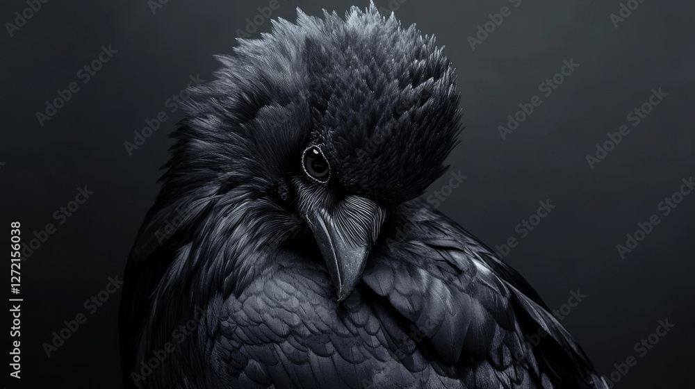 Black and white ilustration of raven on the dark background. Black and white ilustration of raven on the dark background.