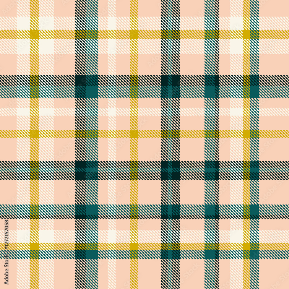 Elegant pastel plaid pattern with teal and mustard accents. Elegant pastel plaid pattern with teal and mustard accents.