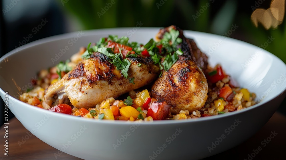 white bowl with chicken image white bowl with chicken image