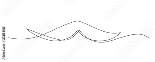 One Line Mustache Icon, Monoline Mustaches Symbol, Continuous Whiskers Silhouette, Mustache Endless Shape, Men Fashion Vector Illustration