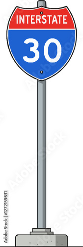 Interstate 30 Highway Road Sign – U.S. Route Navigation, Traffic Symbol, and Transportation Infrastructure Illustration