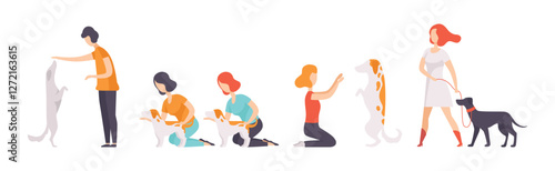 People with Dog of Different Breed Vector Set