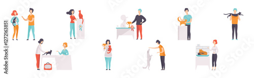 People with Cat and Dog of Different Breed Vector Set