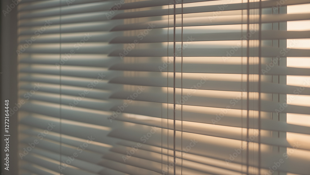 Sunlight streaming through blinds creates soft shadows in a cozy indoor space during the late afternoon Sunlight streaming through blinds creates soft shadows in a cozy indoor space during the late afternoon