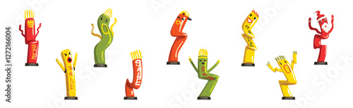 Dancing Inflatable Colorful Tube Man Waving Hands Vector Set
