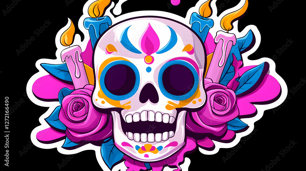 Pixel Art Sugar Skull with Roses and Candles Pixel Art Sugar Skull with Roses and Candles