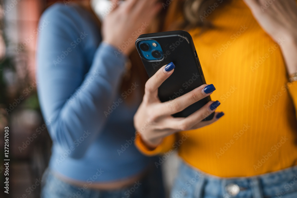 close up on females hands hold and use mobile phone close up on females hands hold and use mobile phone