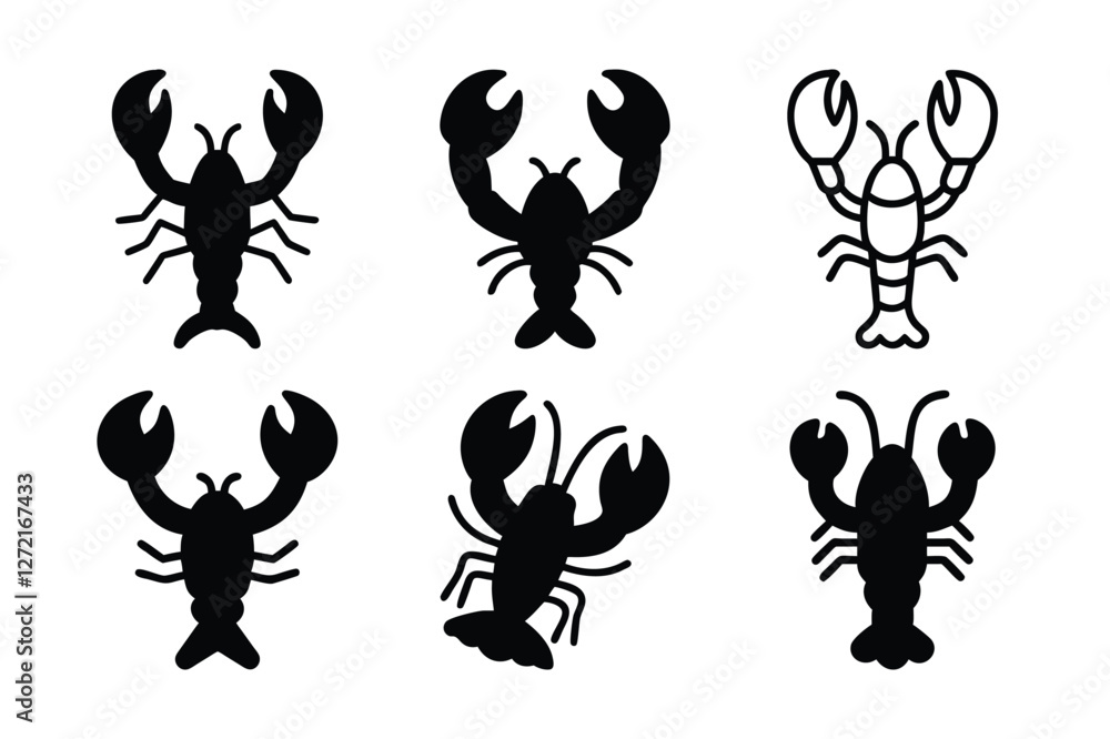 Outline set of marine lobster vector icons for web design isolated on white background Outline set of marine lobster vector icons for web design isolated on white background