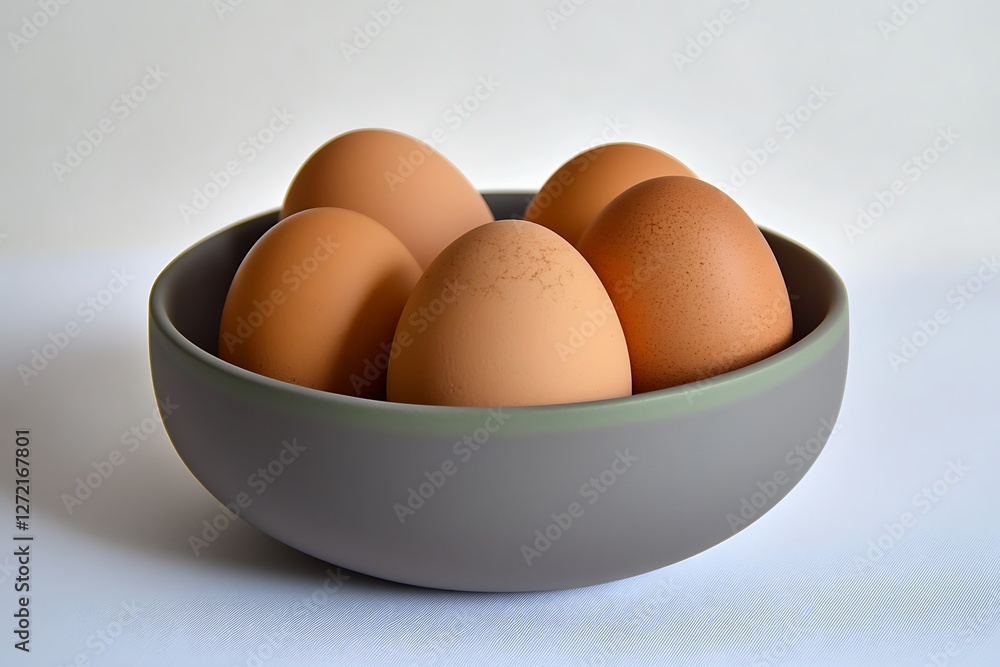 Eggs in a matte gray bowl with a touch of green, isolated on pristine white backdrop, high resolution, Eggs in a matte gray bowl with a touch of green, isolated on pristine white backdrop, high resolution,