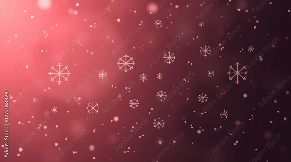 Falling white snowflakes and glitters on shiny gradient