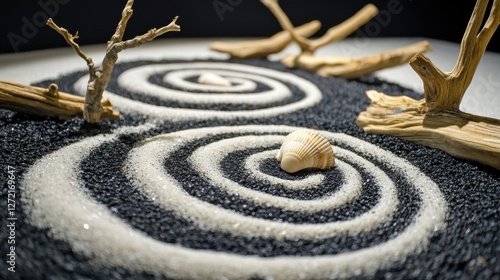 Obraz na płótnie Zen Gardens Reimagined, Spiral Patterns in Futuristic Design w salonie