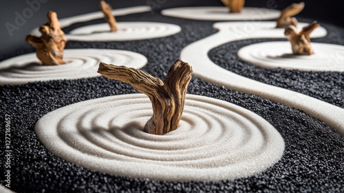 Obraz na płótnie Zen Gardens Reimagined, Spiral Patterns in Futuristic Design w salonie