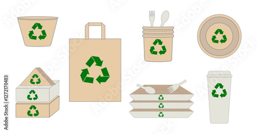 Eco-friendly disposable paper packaging preserve protect environment. Zero waste and recycling concept, vector