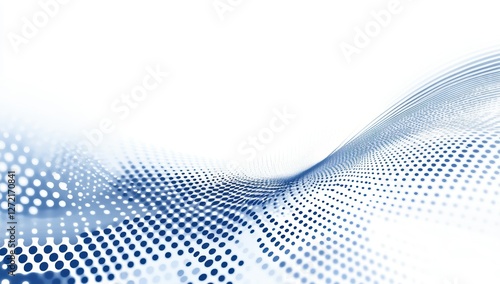 Abstract digital wave with halftone dots in blue and white creating a futuristic and dynamic design