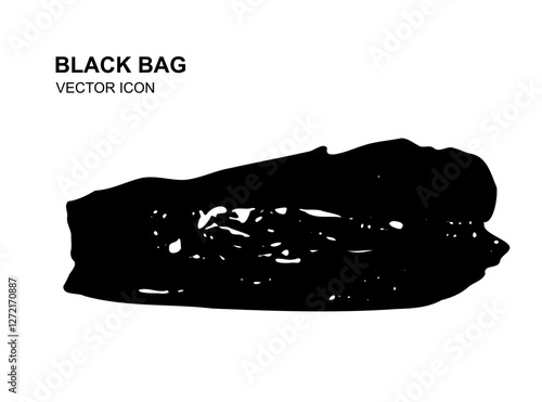 Garbage Bag Icon, Trash Package, Plastic Bin Bags, Black Polyethylene Waste Container