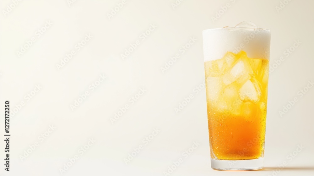Refreshing iced golden soda with a frothy foam Refreshing iced golden soda with a frothy foam