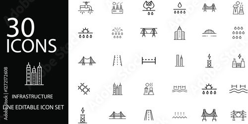 "30 Editable Line Icons for Infrastructure Buildings Bridges Roads Power Plants and More Perfect for Adobe Stock"