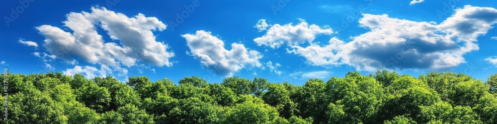 Scenic View of Verdant Tree Tops Against a Vibrant Blue Sky with Fluffy Clouds in Sibley State Park Scenic View of Verdant Tree Tops Against a Vibrant Blue Sky with Fluffy Clouds in Sibley State Park