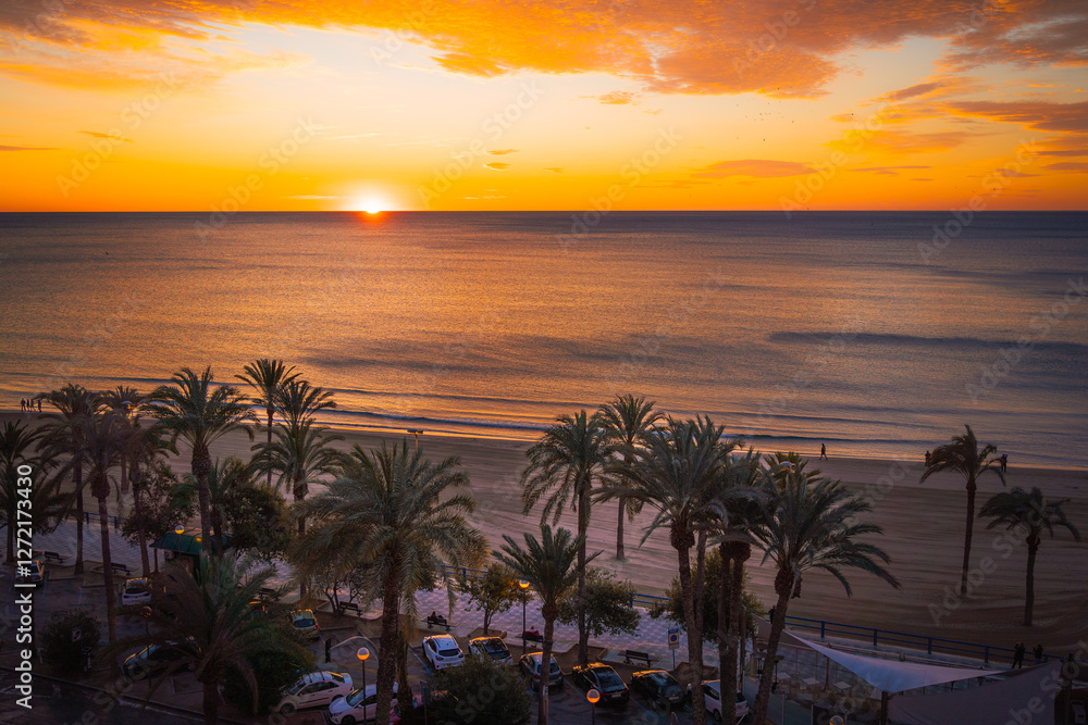 Fototapeta premium aerial view on Mediterranean Sea at sunrise